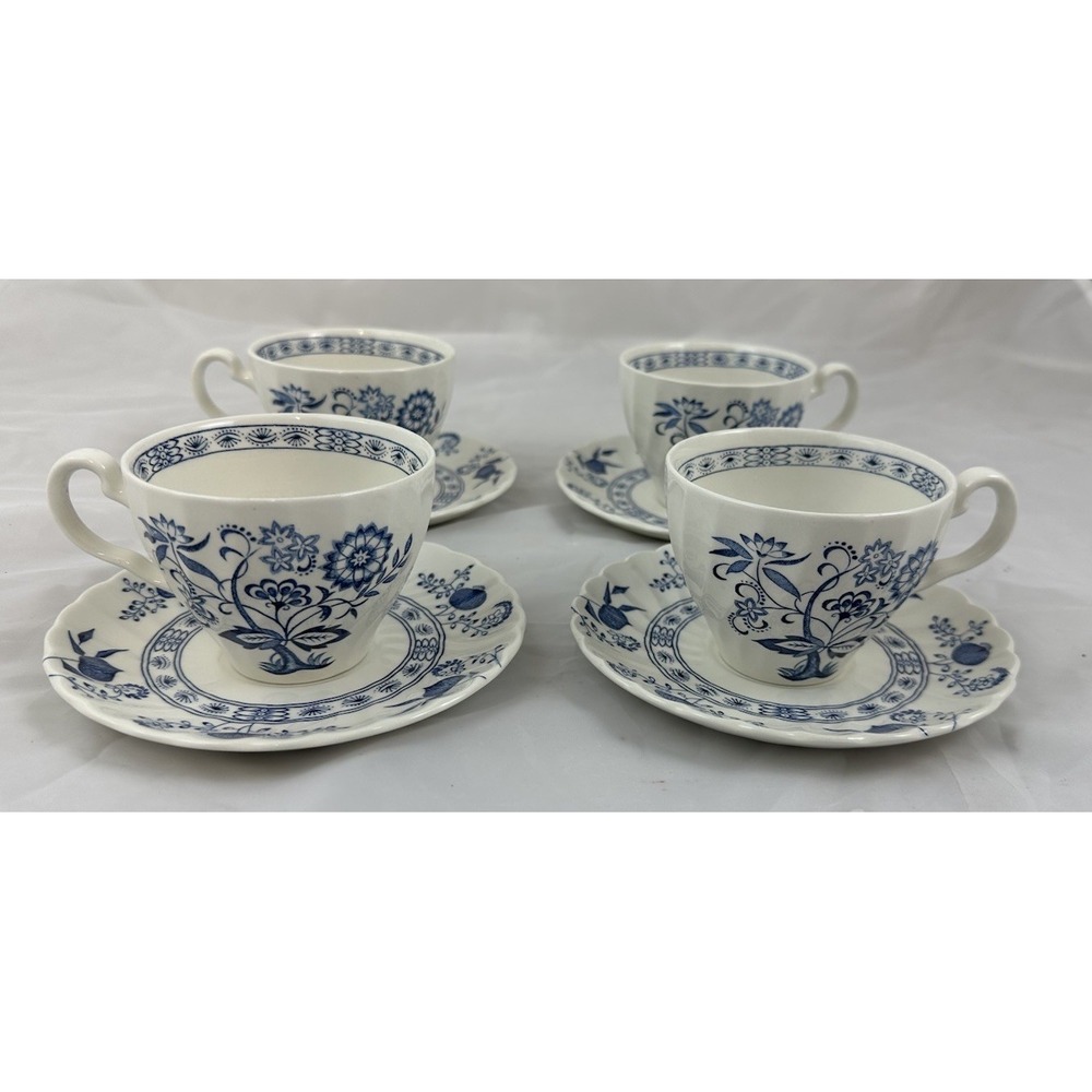 Johnson Bros Nordic Blue Cup & Saucer Set Of 4 Ironstone England Cottagecore